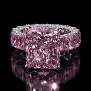 Halo 8.00Ct Radiant Cut Pink Sapphire Studded Engagement Ring For Women | Wedding Ring - Image 2