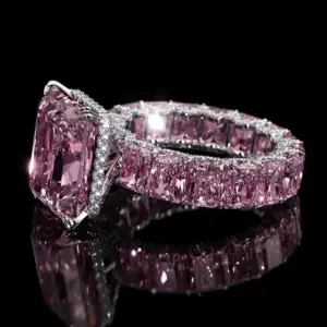 Halo 8.00Ct Radiant Cut Pink Sapphire Studded Engagement Ring For Women | Wedding Ring - Image 3