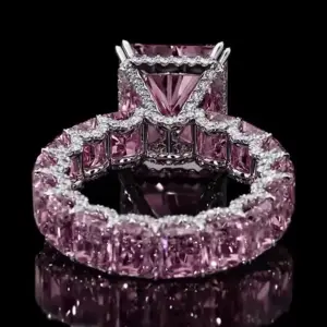 Halo 8.00Ct Radiant Cut Pink Sapphire Studded Engagement Ring For Women | Wedding Ring - Image 4