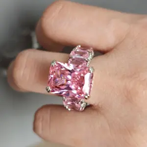 Halo 8.00Ct Radiant Cut Pink Sapphire Studded Engagement Ring For Women | Wedding Ring - Image 5