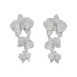 Floral Cascade Moissanite Earrings in 14K White Gold – Elegant Drop Earrings for Women - Image 1