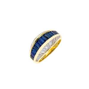 Elegant 14K Yellow Gold Ring With Baguette-Cut Blue Sapphires and Moissanites - Image 3