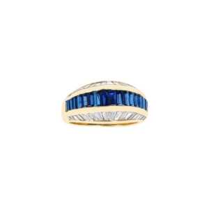 Elegant 14K Yellow Gold Ring With Baguette-Cut Blue Sapphires and Moissanites - Image 1