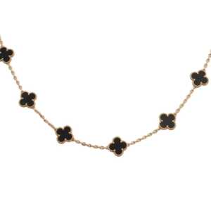 Van Cleef & Arpels Style Alhambra Necklace – Black Onyx Clover Motif in 18K Gold