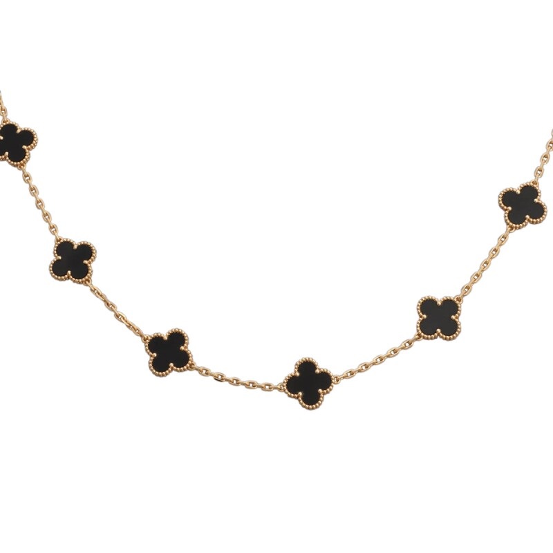 Van Cleef & Arpels Style Alhambra Necklace – Black Onyx Clover Motif in 18K Gold