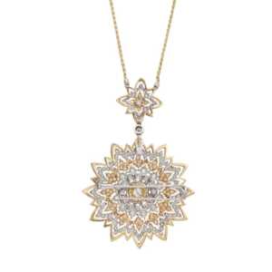 Exquisite 14K Gold Dual-Tone Floral Moissanite Pendant Brooch | Victorian Inspired Necklace Pin