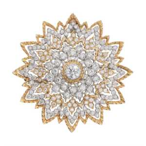 Exquisite 14K Gold Dual-Tone Floral Moissanite Pendant Brooch | Victorian Inspired Necklace Pin - Image 3