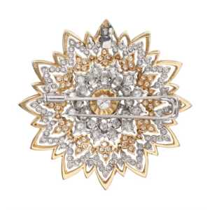 Exquisite 14K Gold Dual-Tone Floral Moissanite Pendant Brooch | Victorian Inspired Necklace Pin - Image 2