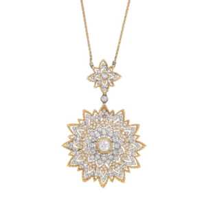Exquisite 14K Gold Dual-Tone Floral Moissanite Pendant Brooch | Victorian Inspired Necklace Pin - Image 1