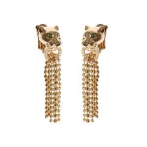 Regal Panther Tassel Earrings for Women in 14KT Gold with Moissanite Accents - Image 1