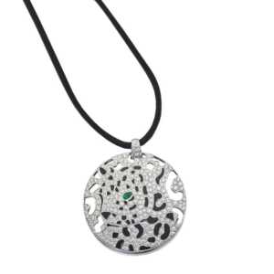 Designer Round Pendant Necklace with Moissanite & Emerald Stone – Sterling Silver Finish, Modern Statement Jewelry - Image 1